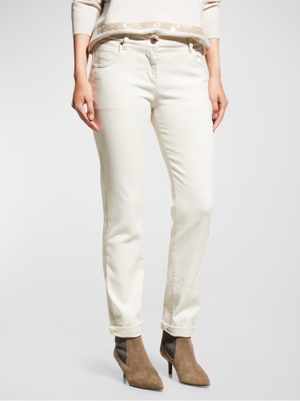 Brunello Cucinelli Cream Skinny Jeans